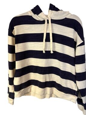J. Crew Navy and Cream Striped Hooded Sweatshirt Size Medium